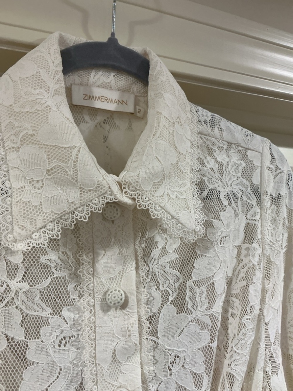NWOT Zimmermann Cream Floral Lace Buttoned Midi Dress, Size AU 2 = M - Picture 2 of 10